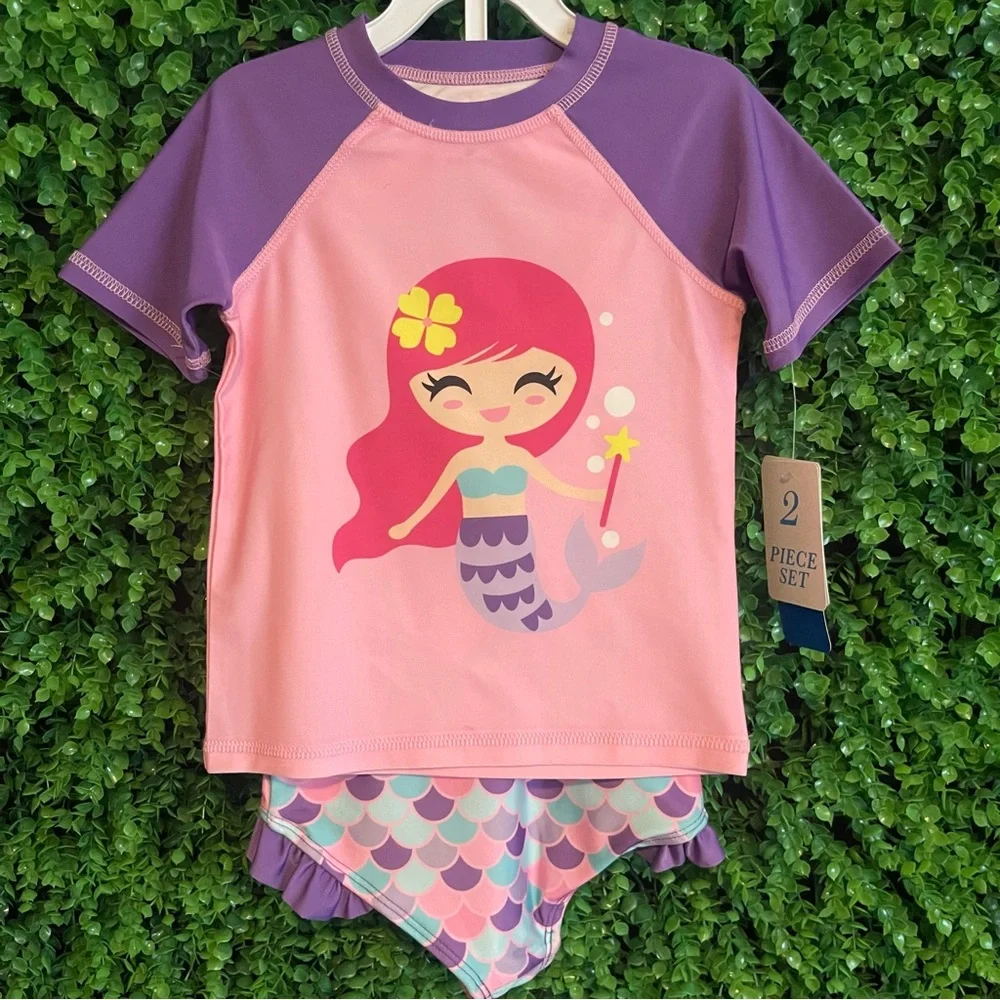 Dreamwave Swim Toddler 2pc Rashgaurd Mermaid Swim Set 3T Quick Dry pink Purple